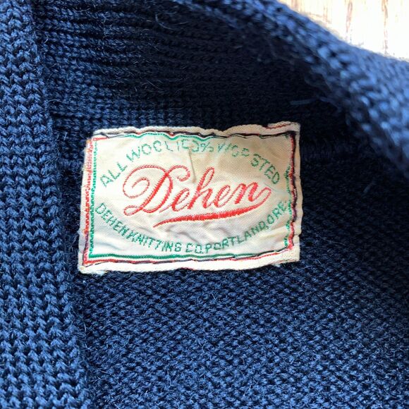 Vintage 60s Dehen 100% Wool Navy Varsity Cardigan -  Kids Size 4T - Picture 2 of 12